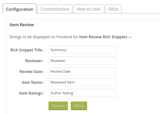 Configuration settings