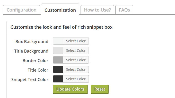 Customization settings