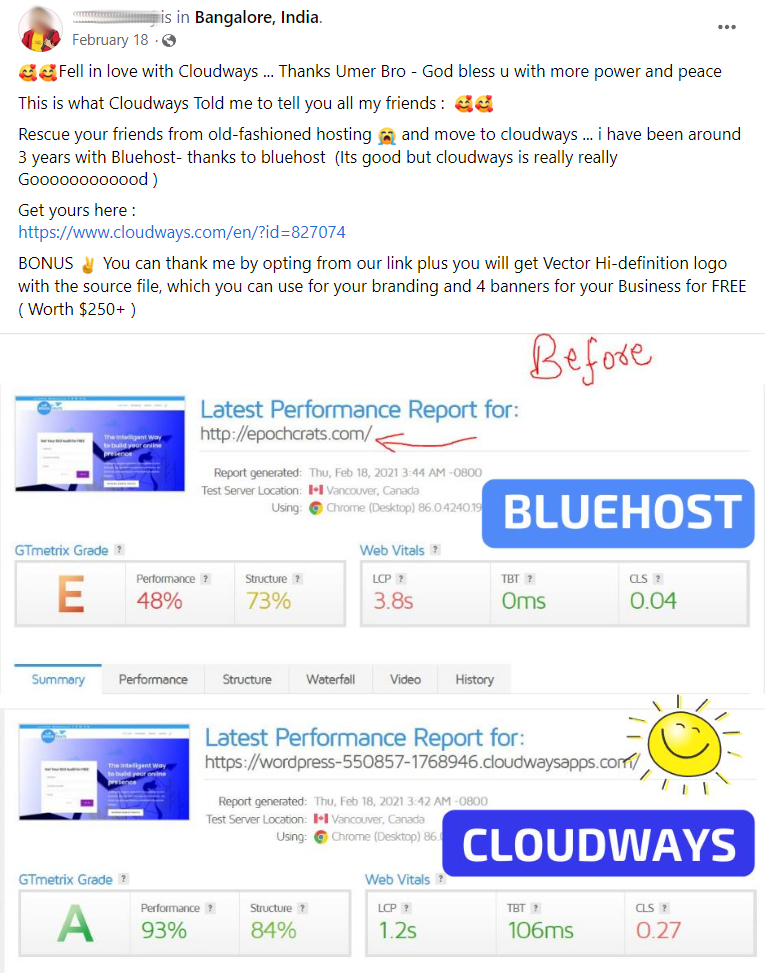 Bluehost to Cloudways migration