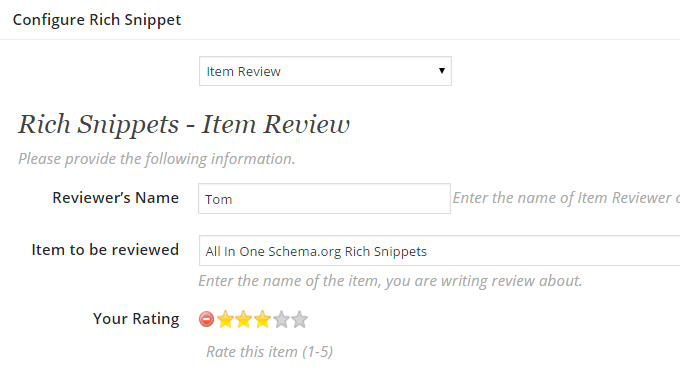 Configure rich snippet fields