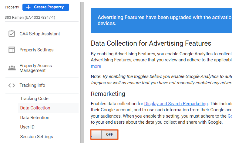 Disable Google Analytics remarketing