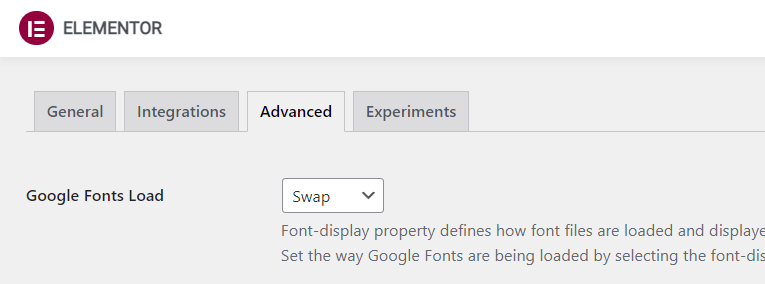 Elementor Google Fonts swap setting