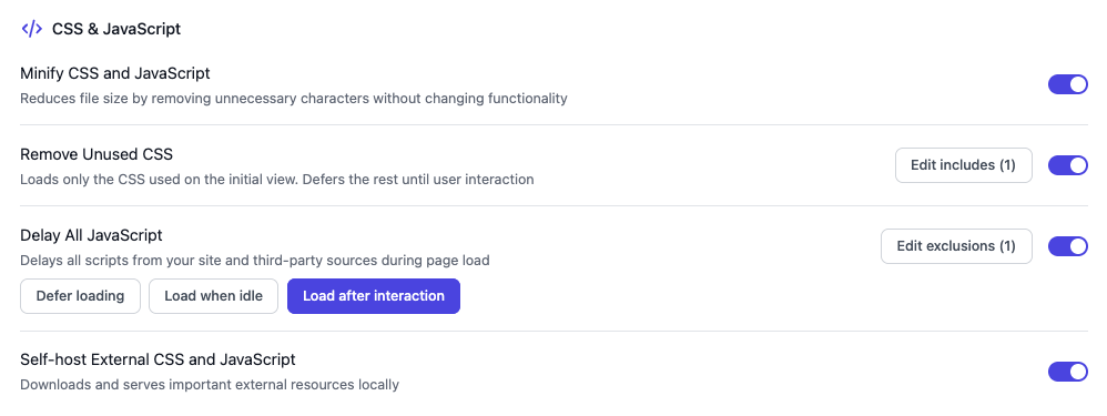 FlyingPress CSS & JavaScript Settings