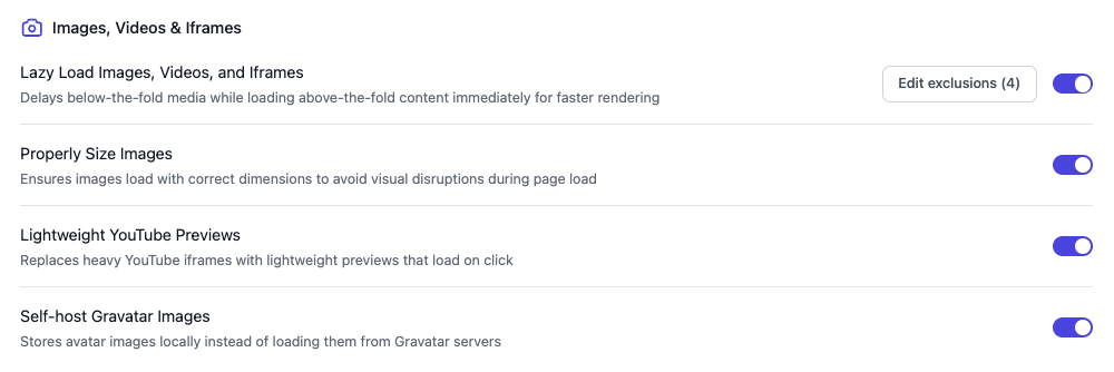 FlyingPress Images, Videos & Iframes Settings