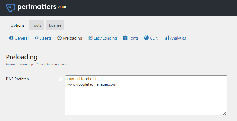 Perfmatters DNS Prefetch