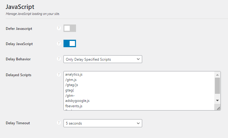 Perfmatters delay JavaScript