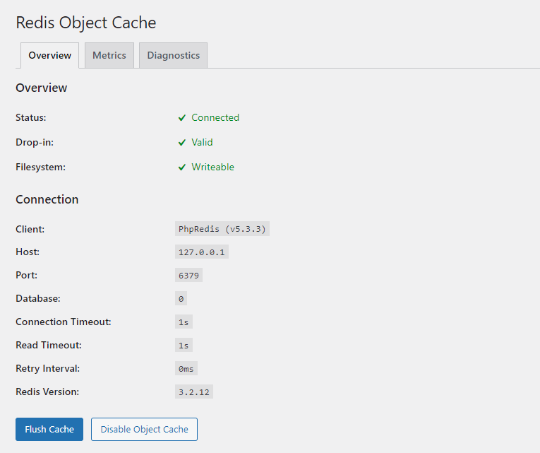 Redis Object Cache settings