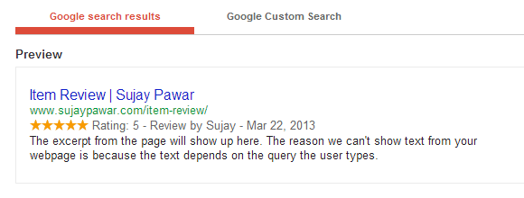 Rich snippet in Google results