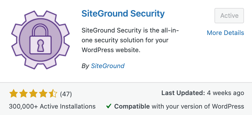 SiteGround Security plugin settings
