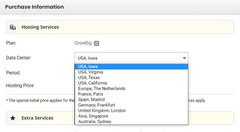 SiteGround data center selection