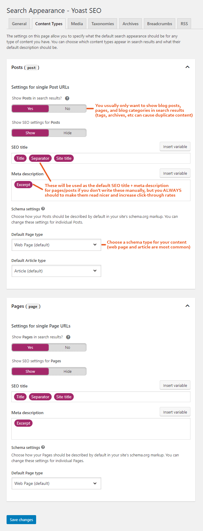 Yoast Content Types Settings