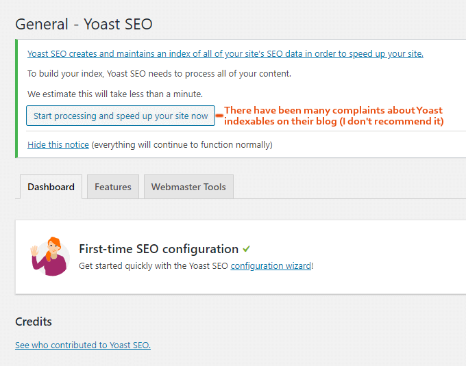 Yoast General Dashboard Settings