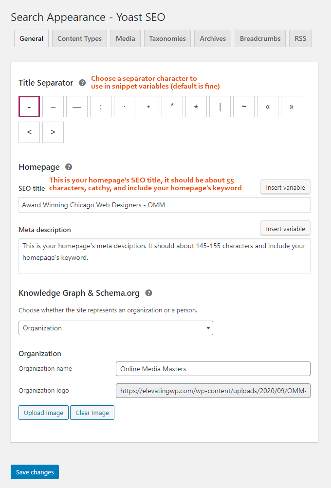 Yoast Search Appearance General Settings